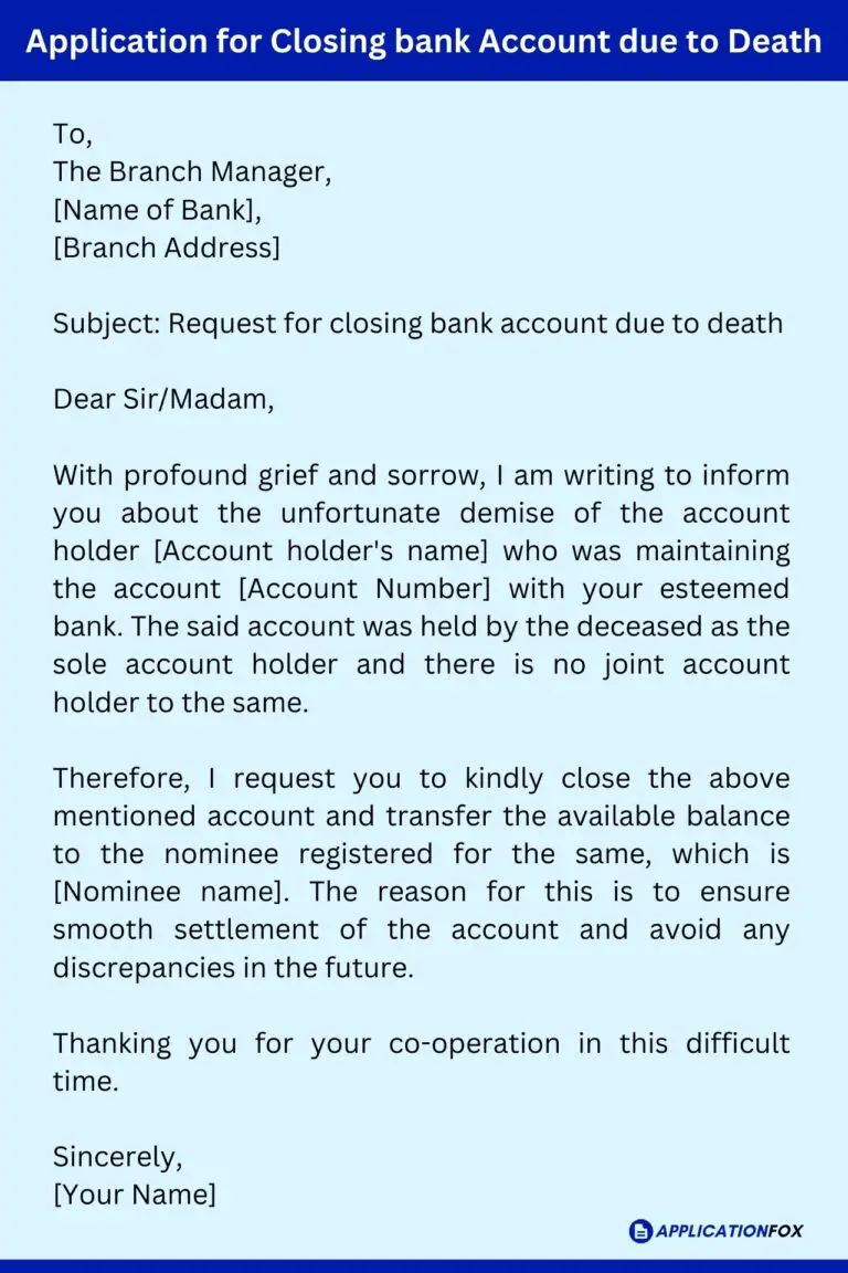 10 Samples Application For Closing Bank Account   Application For Closing Bank Account Due To Death 768x1152 