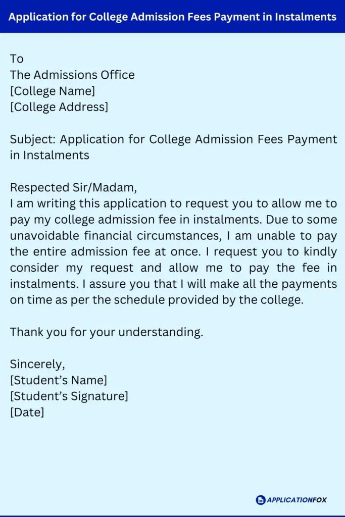 Application for College Admission Fees Payment in Instalments