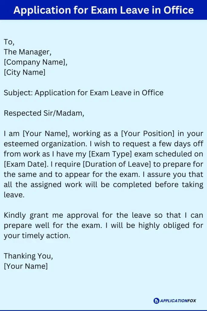 Application for Exam Leave in Office