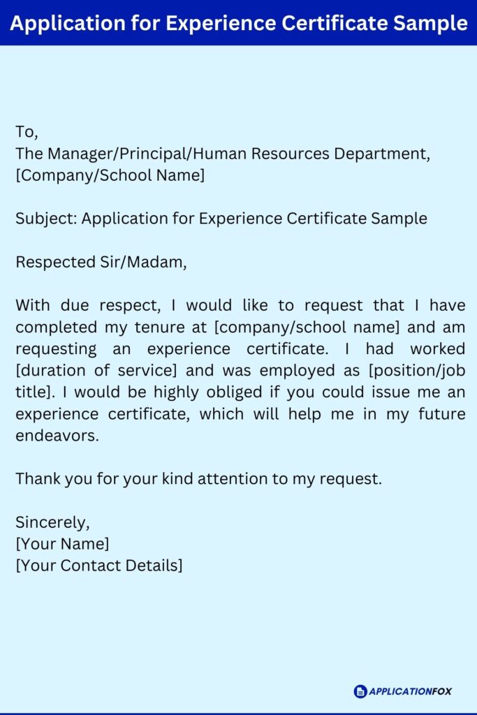  7 Samples Application For Experience Certificate