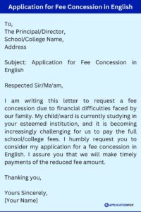 Application For Fee Concession Due To Financial Problems