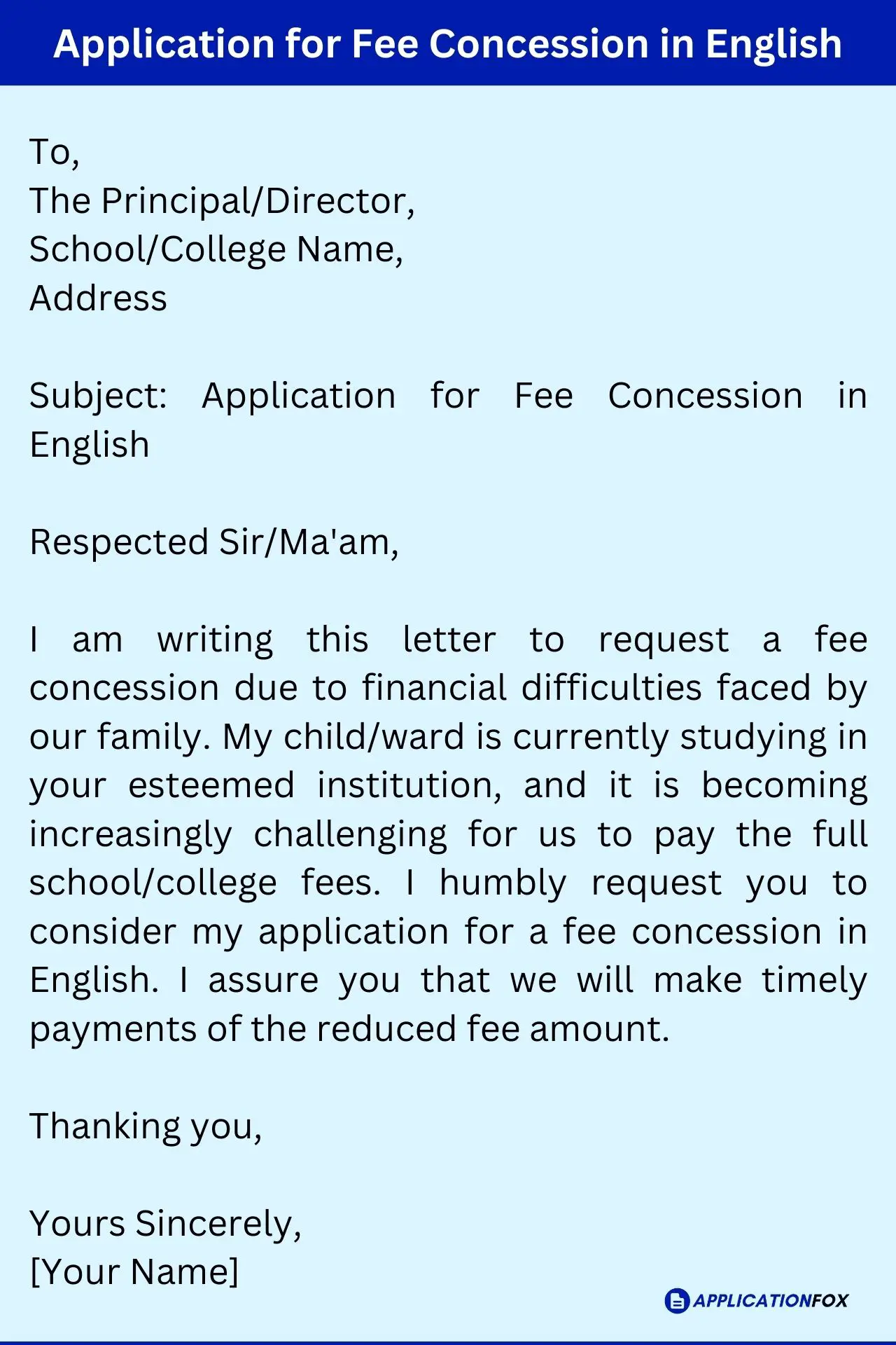 Application for Fee Concession in English