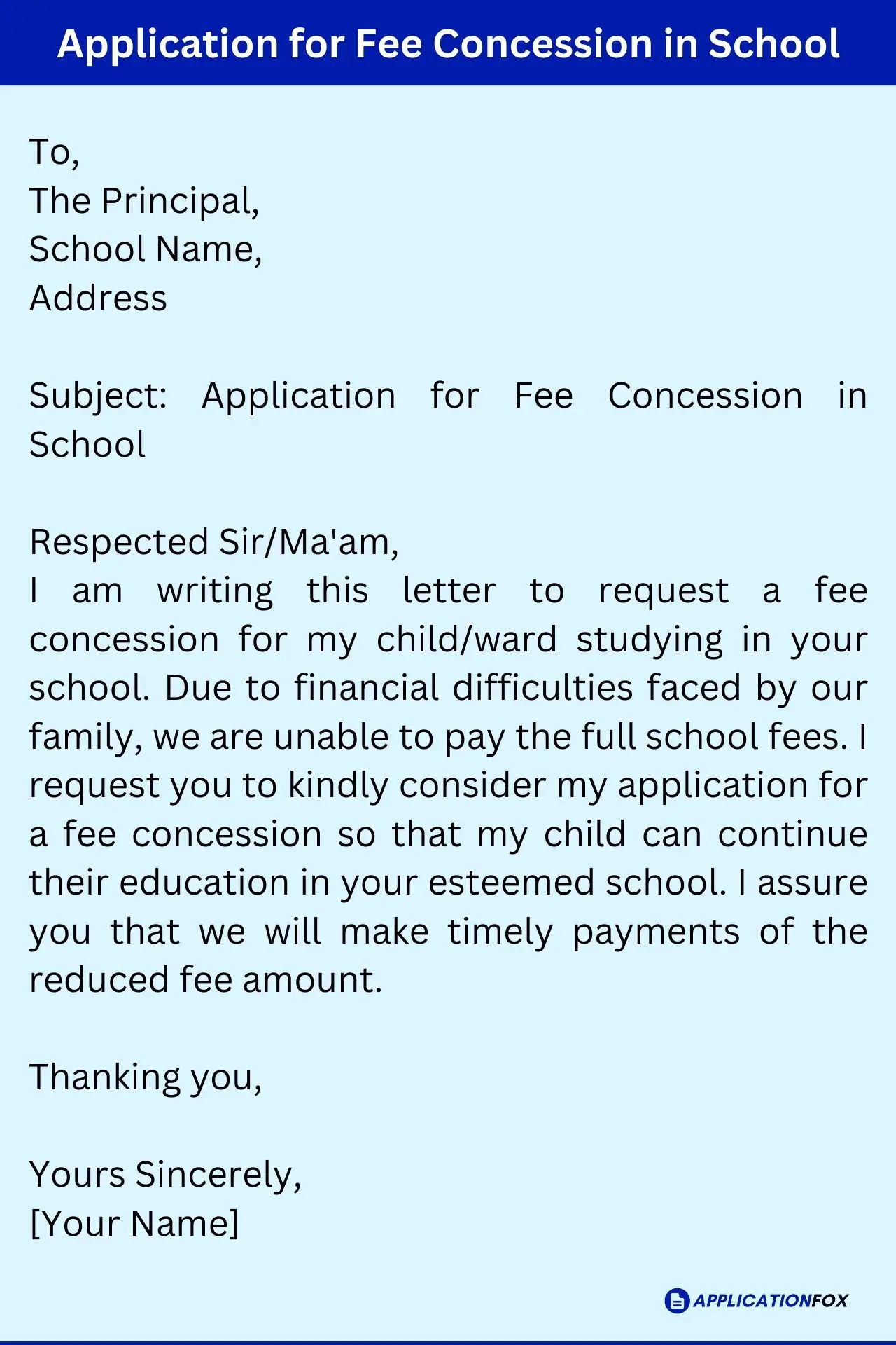 Application for Fee Concession in School