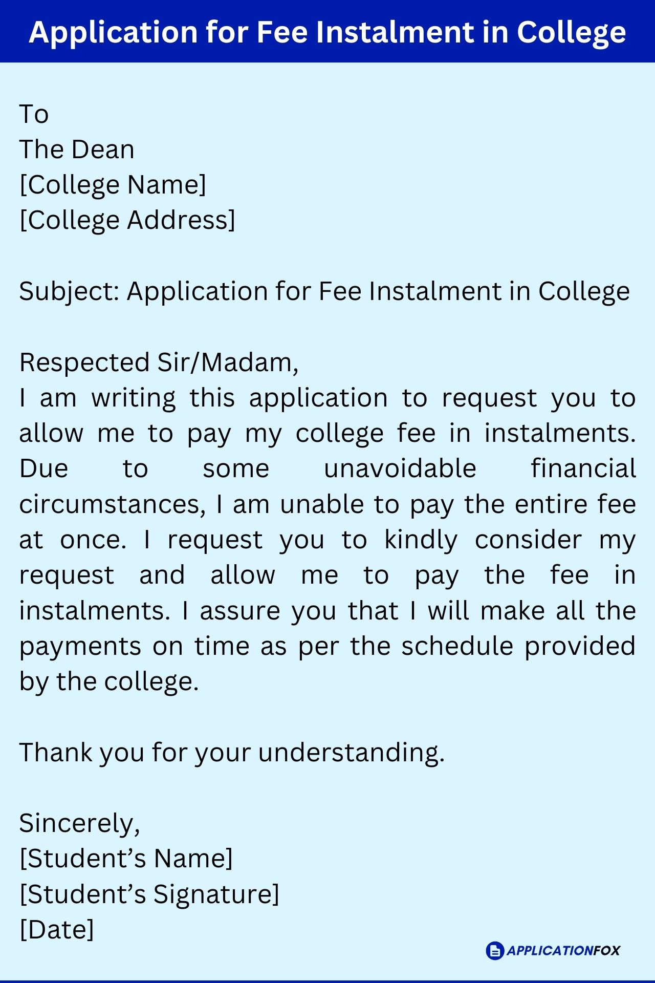 application letter for fees college