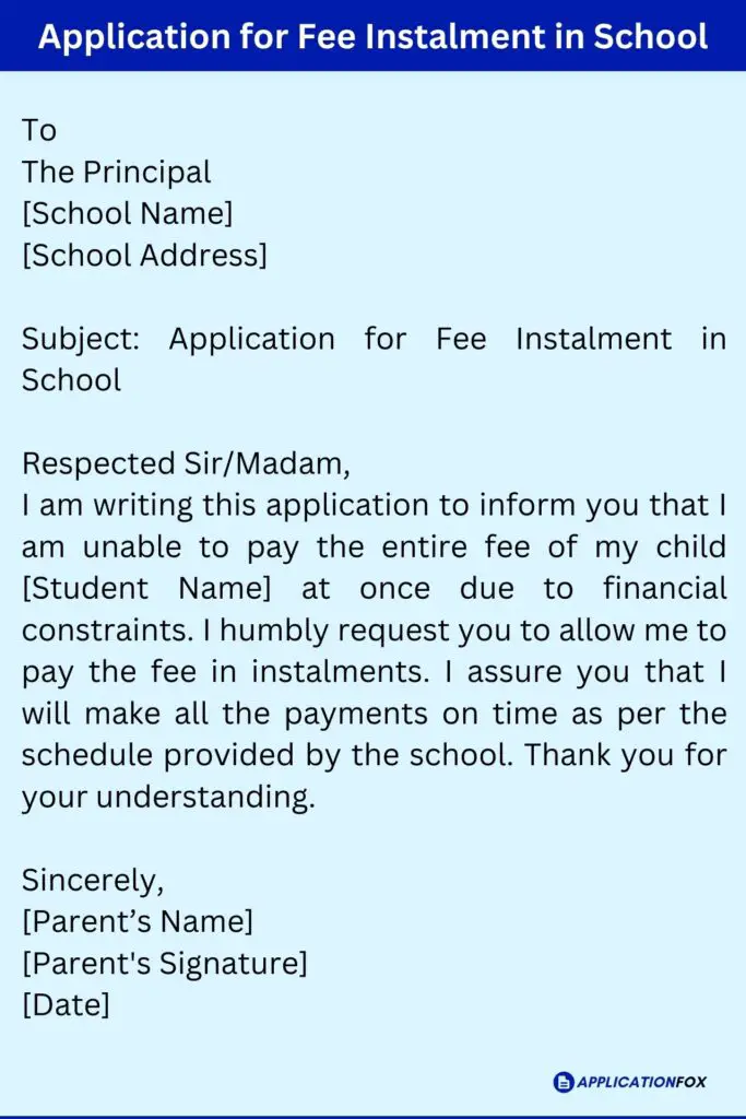 Application for Fee Instalment in School
