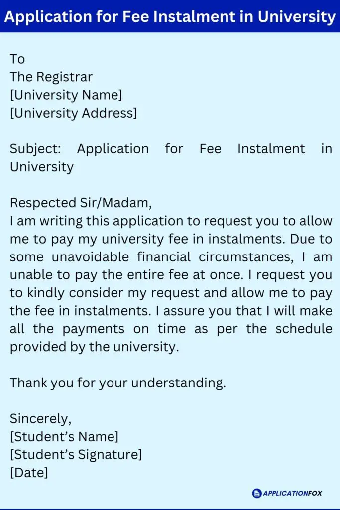 Application for Fee Instalment in University