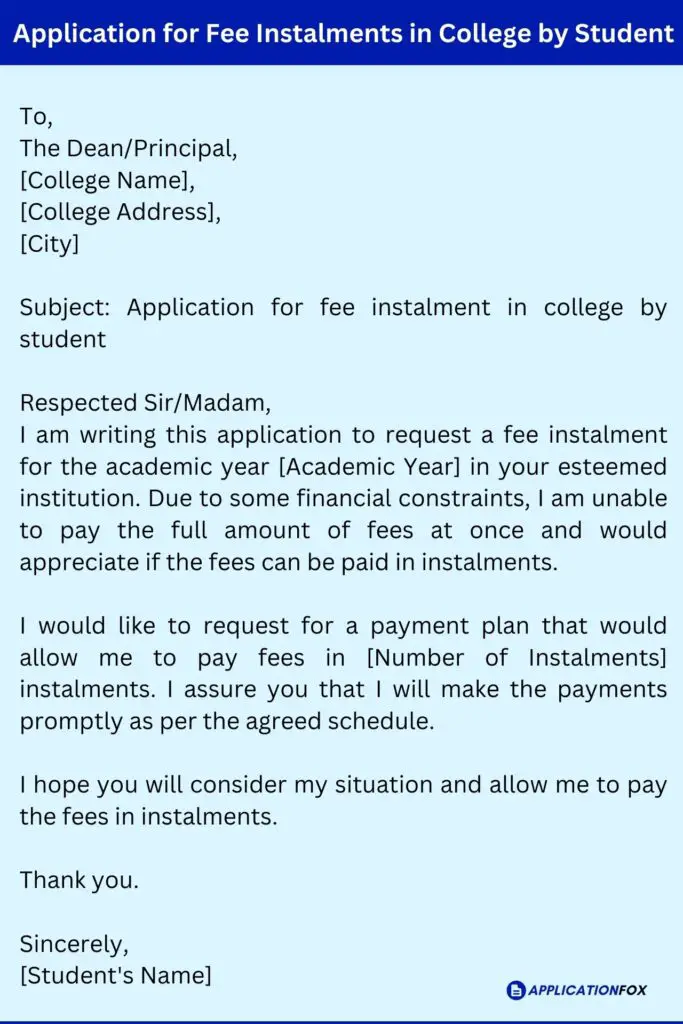 Application for Fee Instalments in College by Student