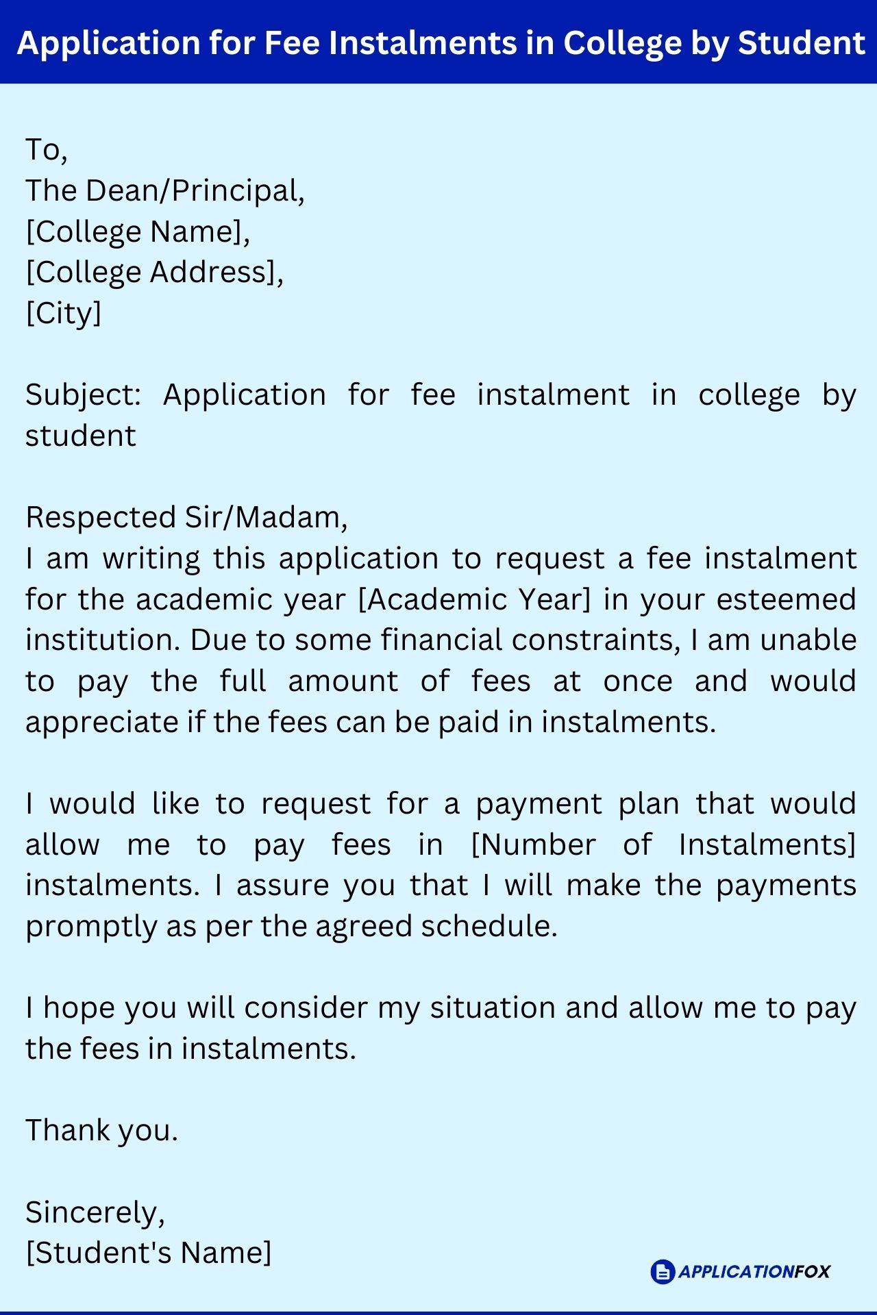 application letter to principal for college fee installment