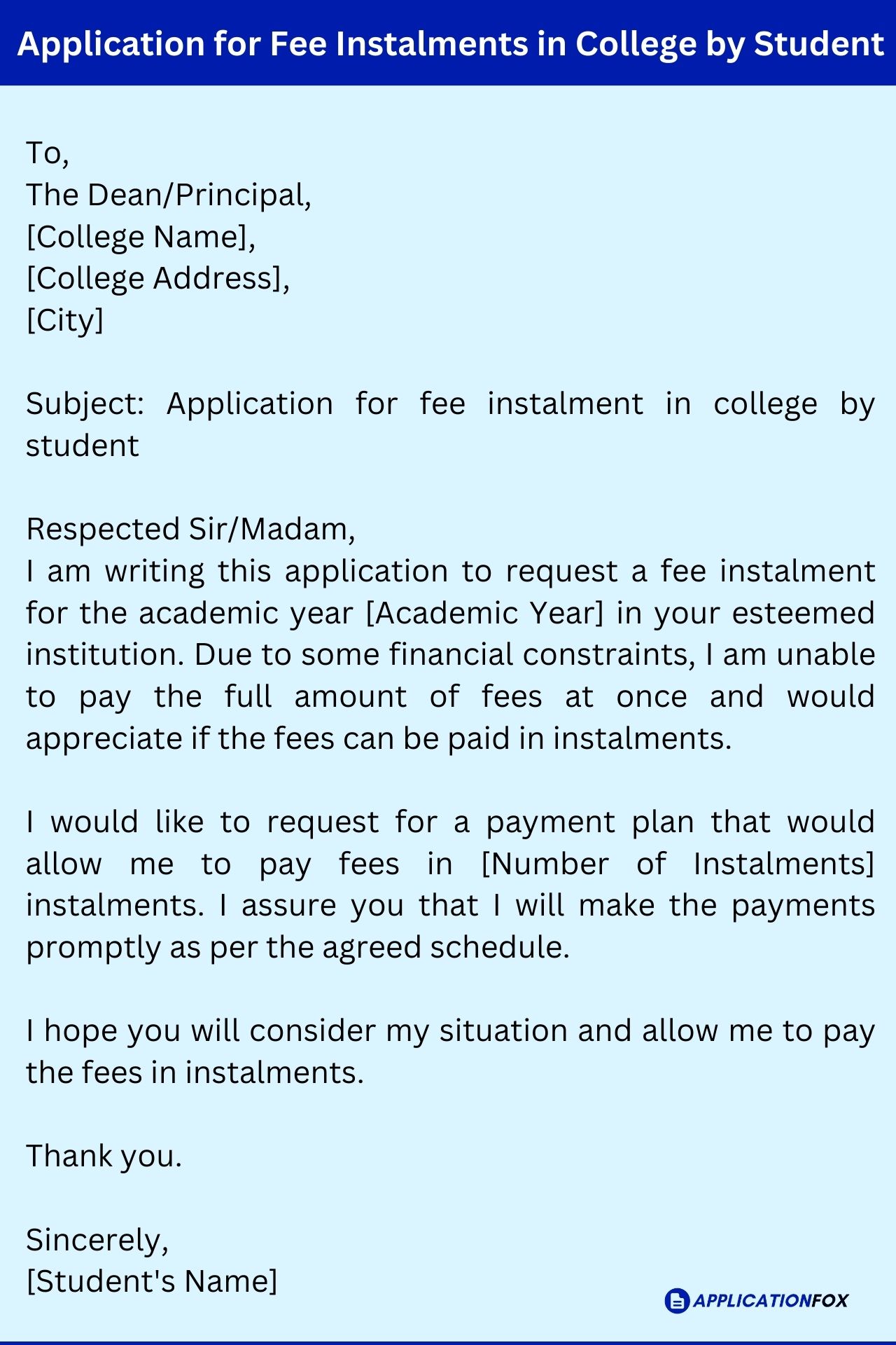 application letter for fees college