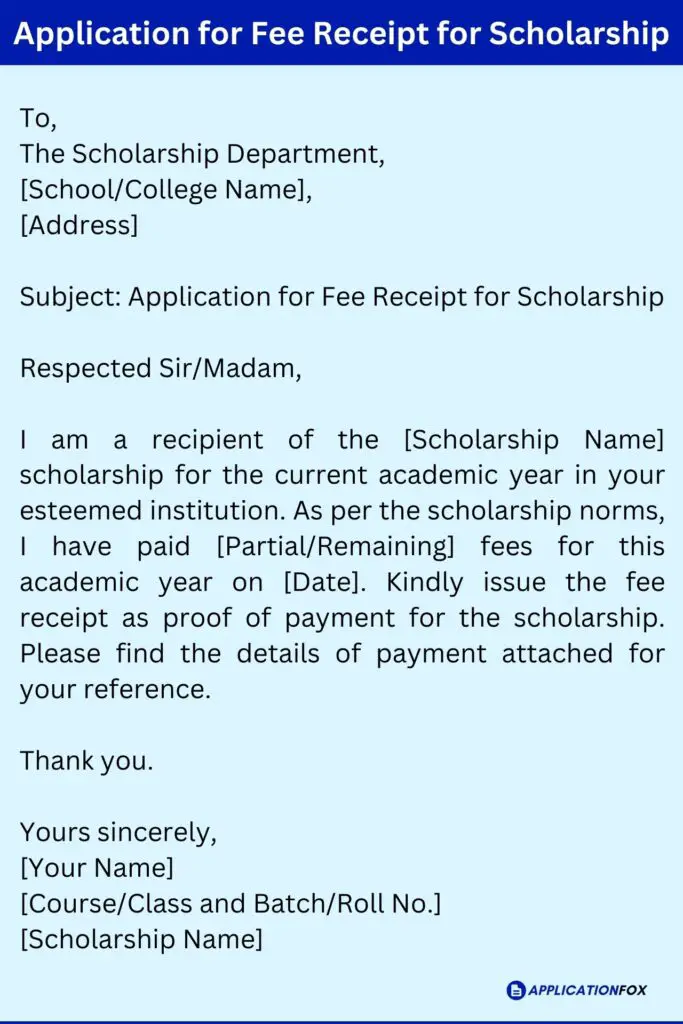 Application for Fee Receipt for Scholarship