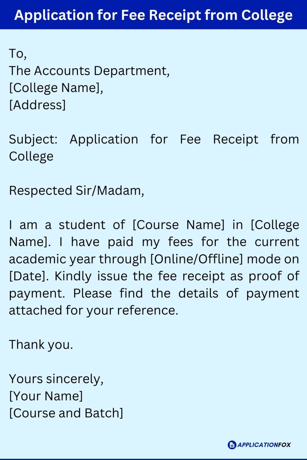 (5 Samples) Application for Fee Receipt ApplicationFox (5 Samples) Application for Fee Receipt ApplicationFox