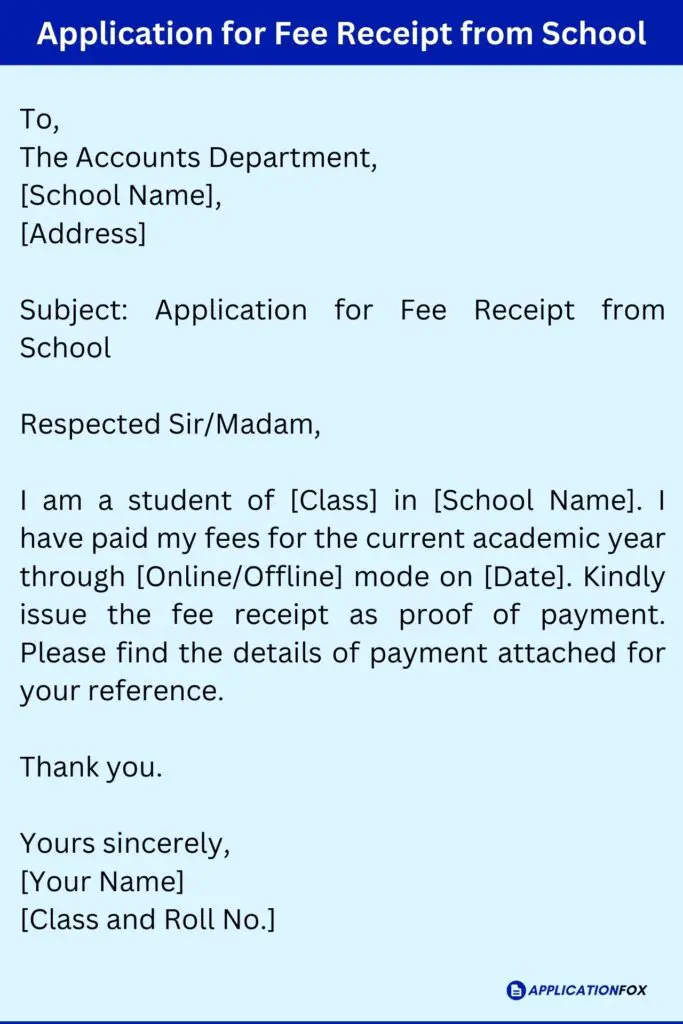 Application for Fee Receipt from School