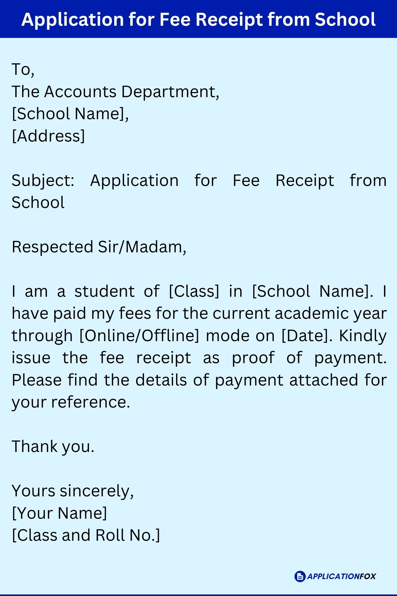  5 Samples Application For Fee Receipt ApplicationFox