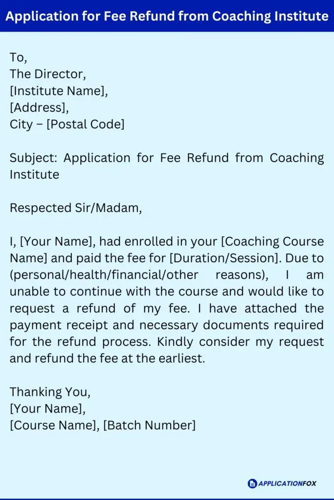 Application for Fee Refund from Coaching Institute
