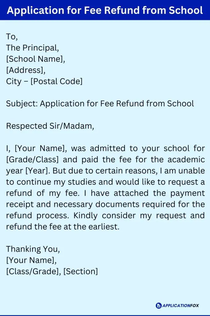 Application for Fee Refund from School