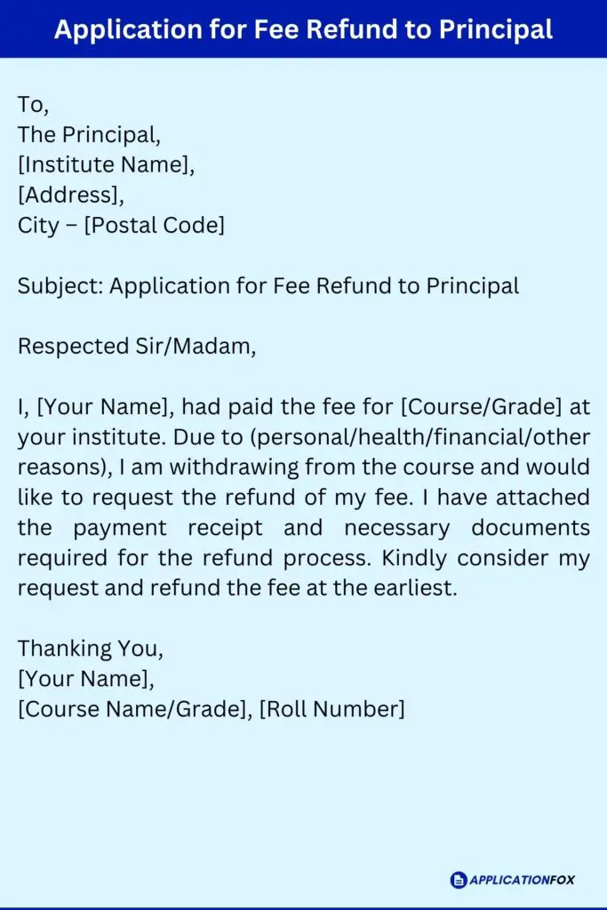 Application for Fee Refund to Principal