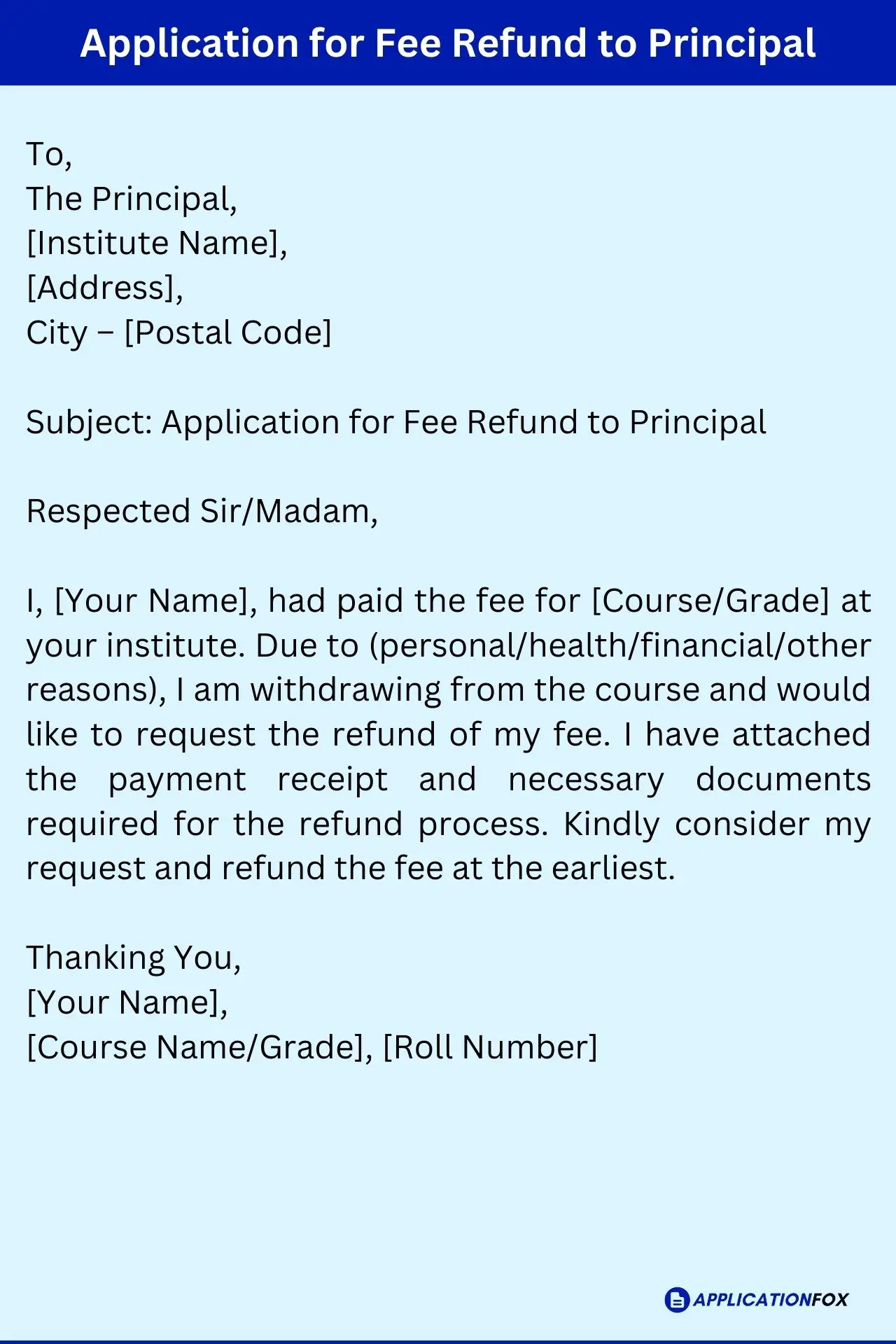 application letter for refund of tuition fee