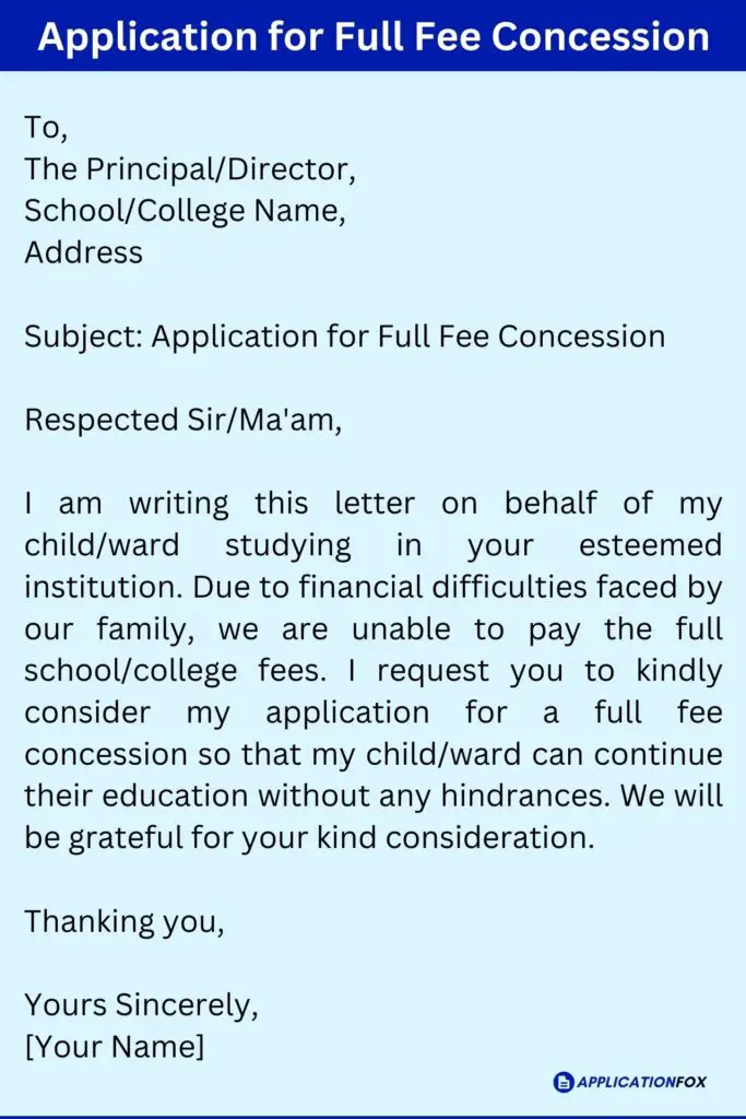 Application for Fee Concession Due to Financial Problems