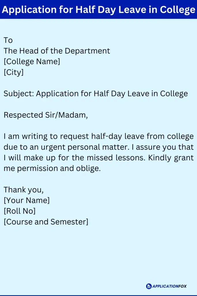 Application for Half Day Leave in College