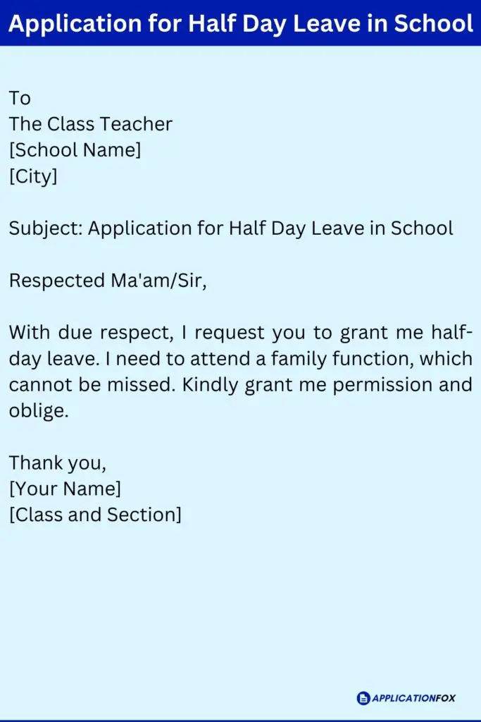 Application for Half Day Leave in School