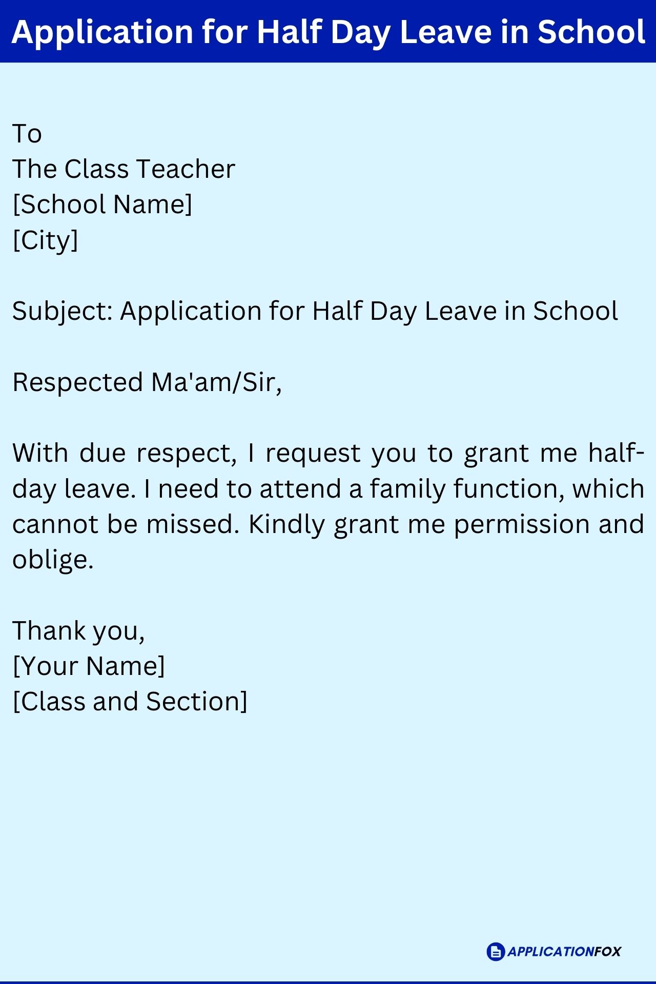 application letter for half day leave in school