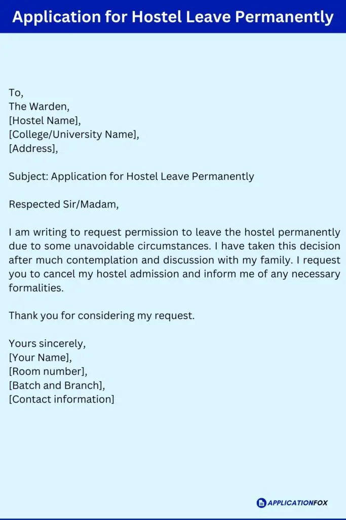 Application for Hostel Leave Permanently
