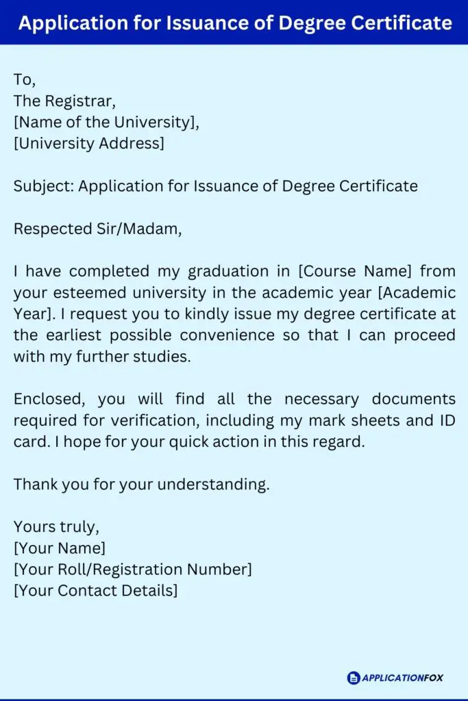 Application for Issuance of Degree Certificate