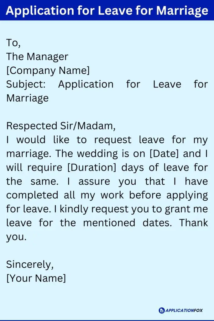 Application for Leave for Marriage