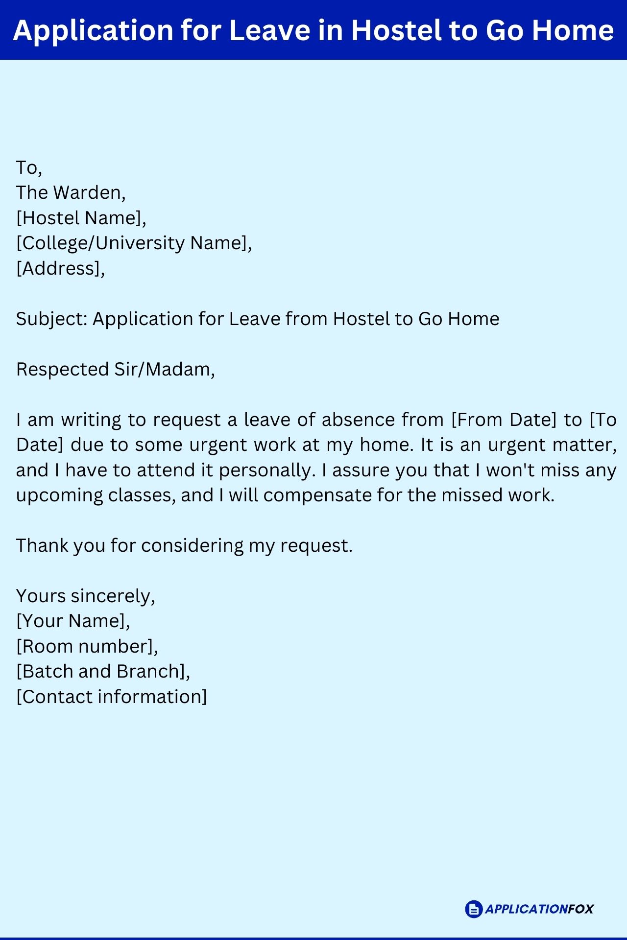 leave permission application letter for hostel warden