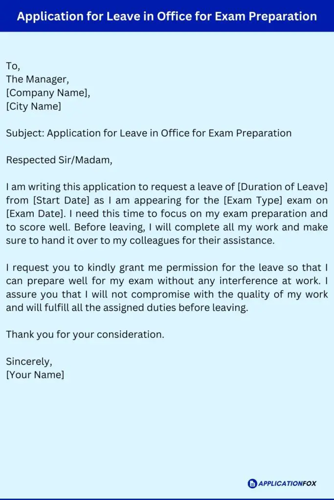 Application for Leave in Office for Exam Preparation