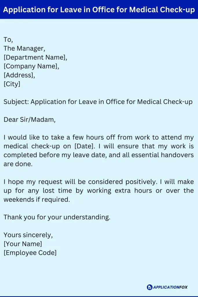 Application for Leave in Office for Medical Check-up