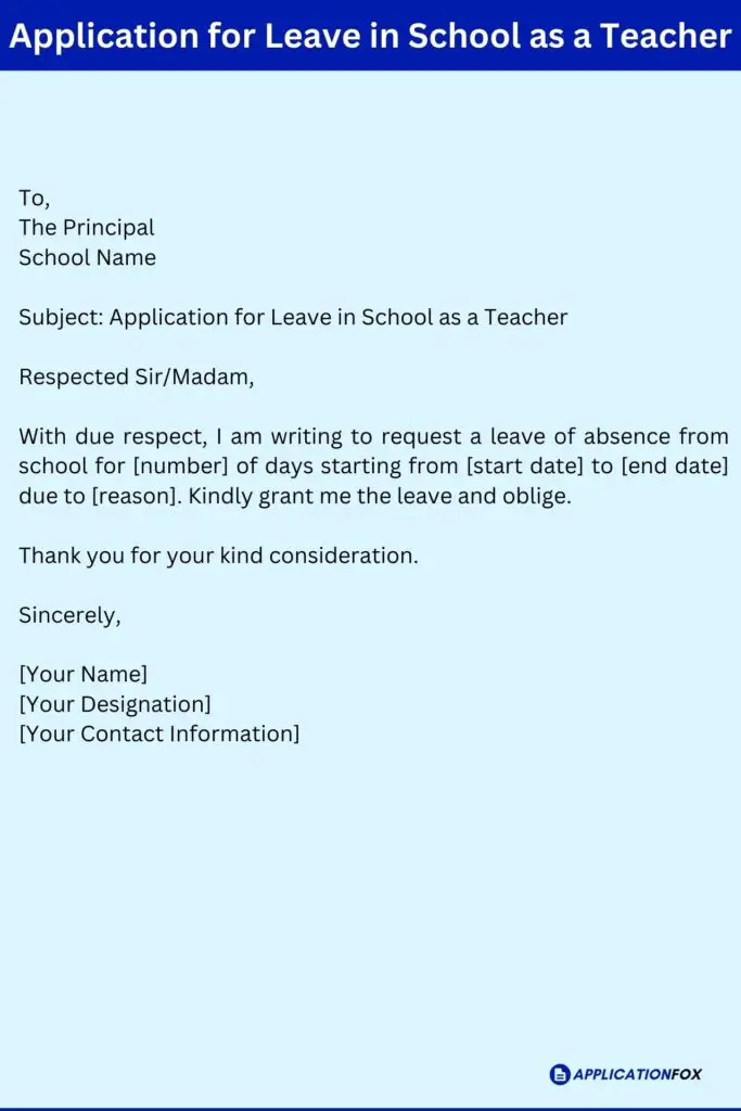 Application for Leave in School as a Teacher