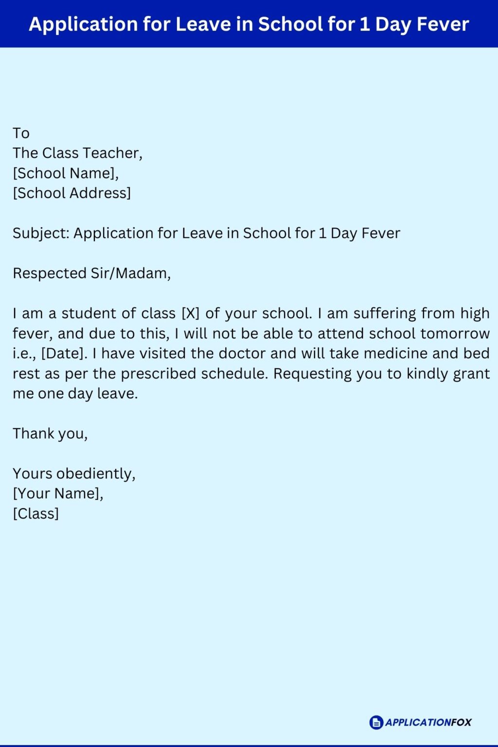 (7 Samples) Application for Leave in School for 1 Day