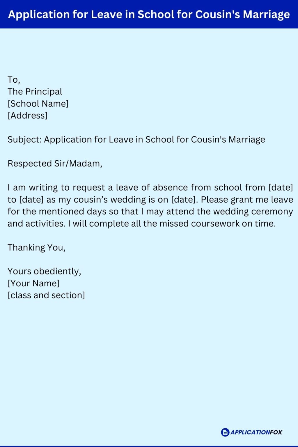 (13 Samples) Application for leave in School for Marriage