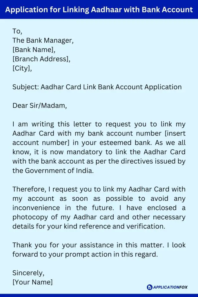 Aadhar Card Link Bank Account Application