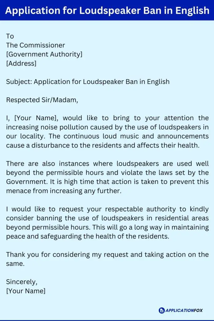 Application for Loudspeaker Ban in English