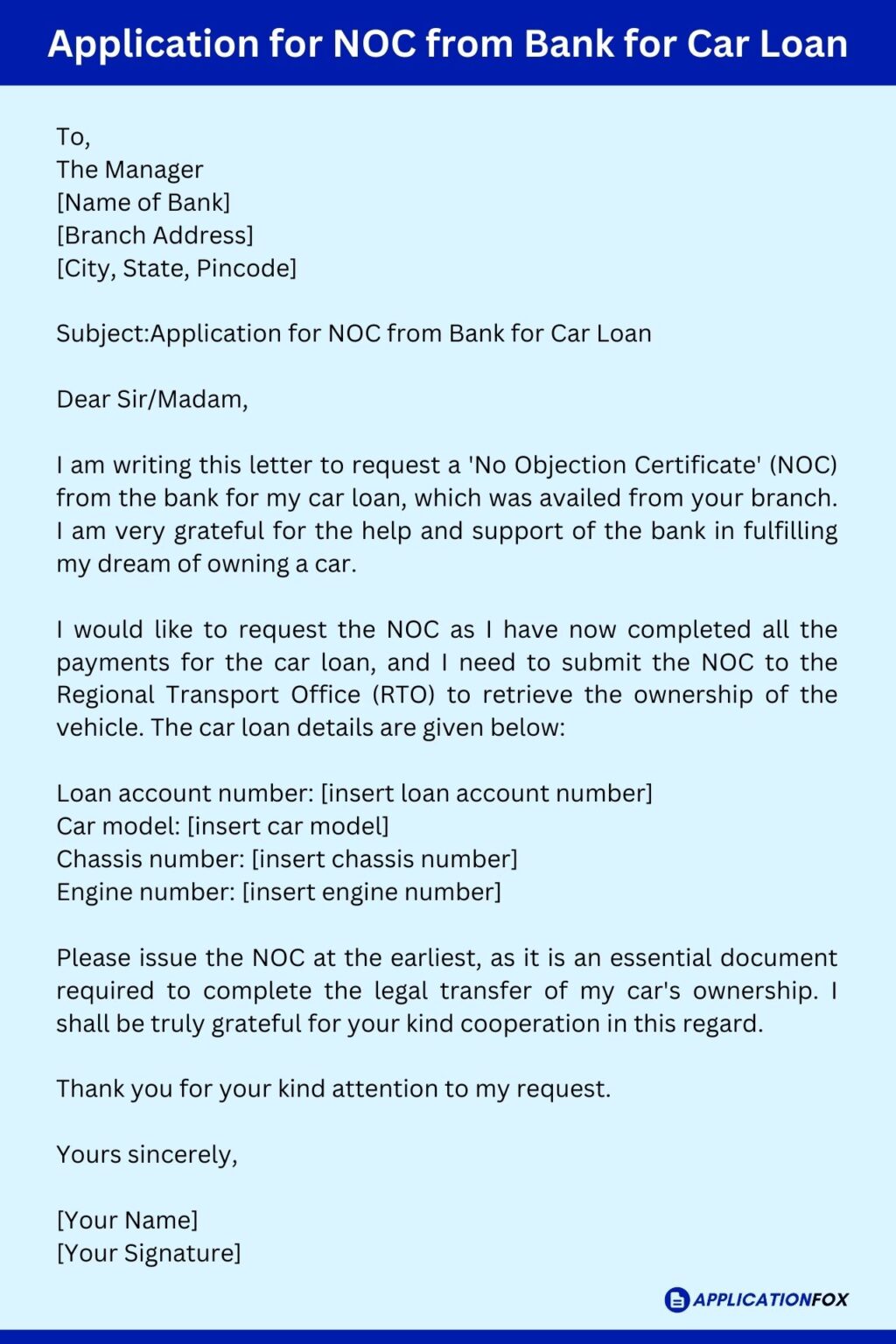  6 Samples Application For NOC From Bank