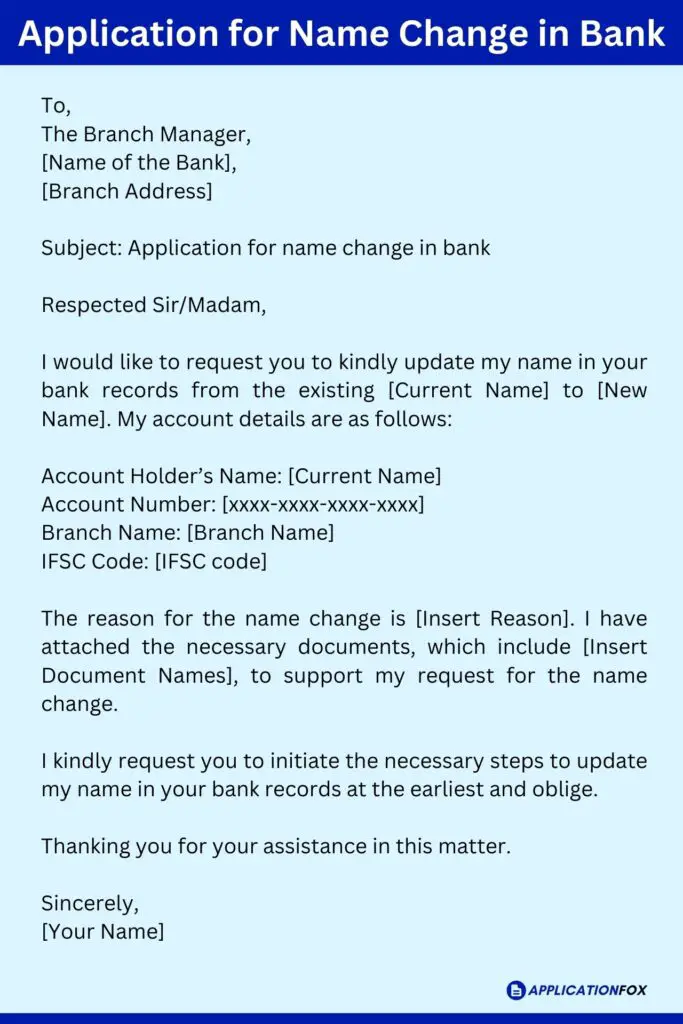 Application for Name Change in Bank