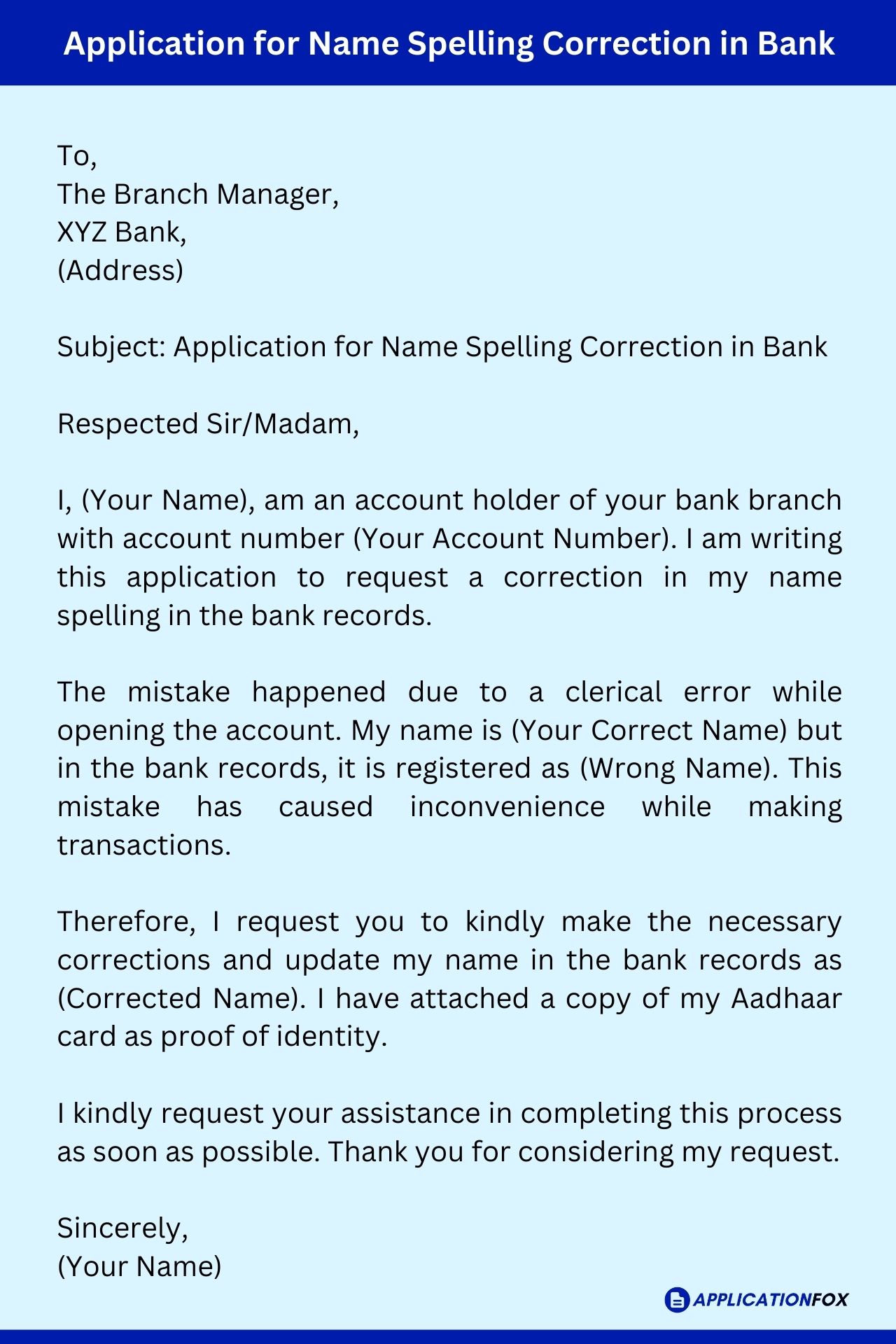 application letter to bank for name change after marriage