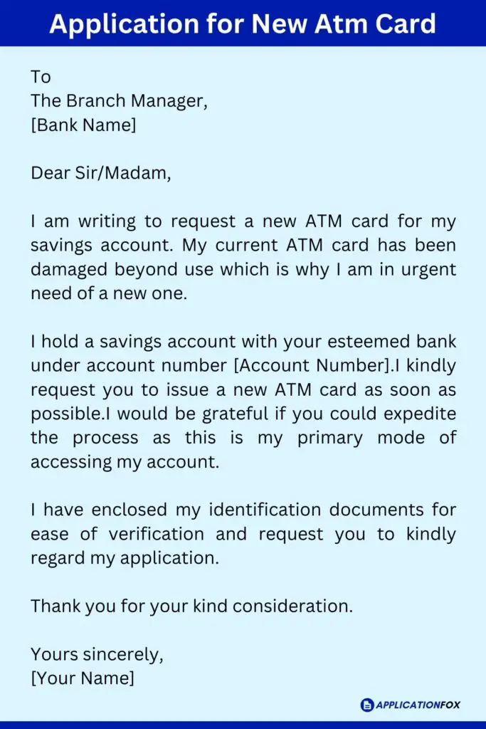 Application for New Atm Card