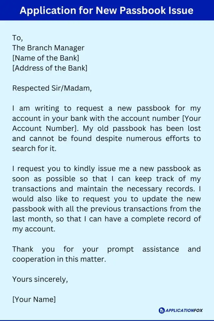 Application for New Passbook Issue