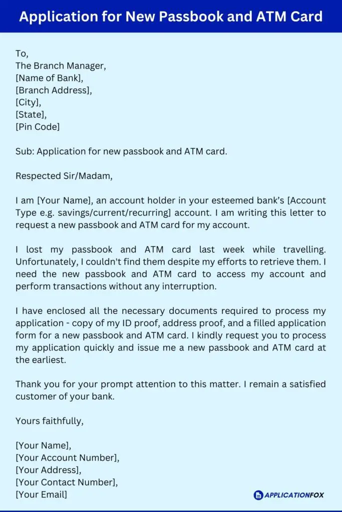 Application for New Passbook and ATM Card