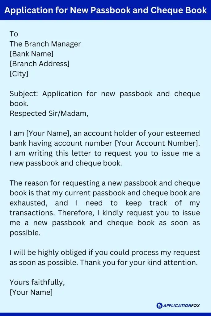 Application for New Passbook and Cheque Book