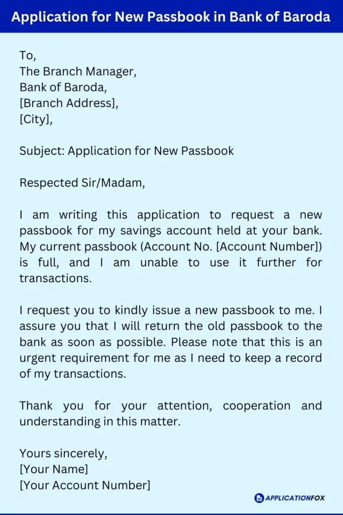 Application for New Passbook in Bank of Baroda