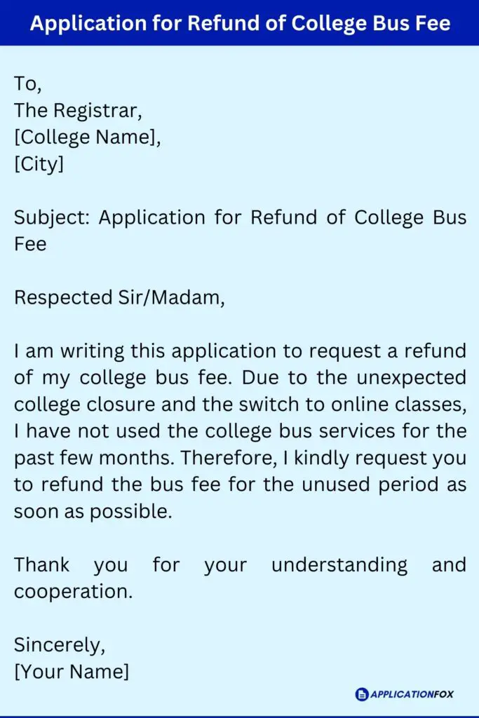 Application for Refund of College Bus Fee
