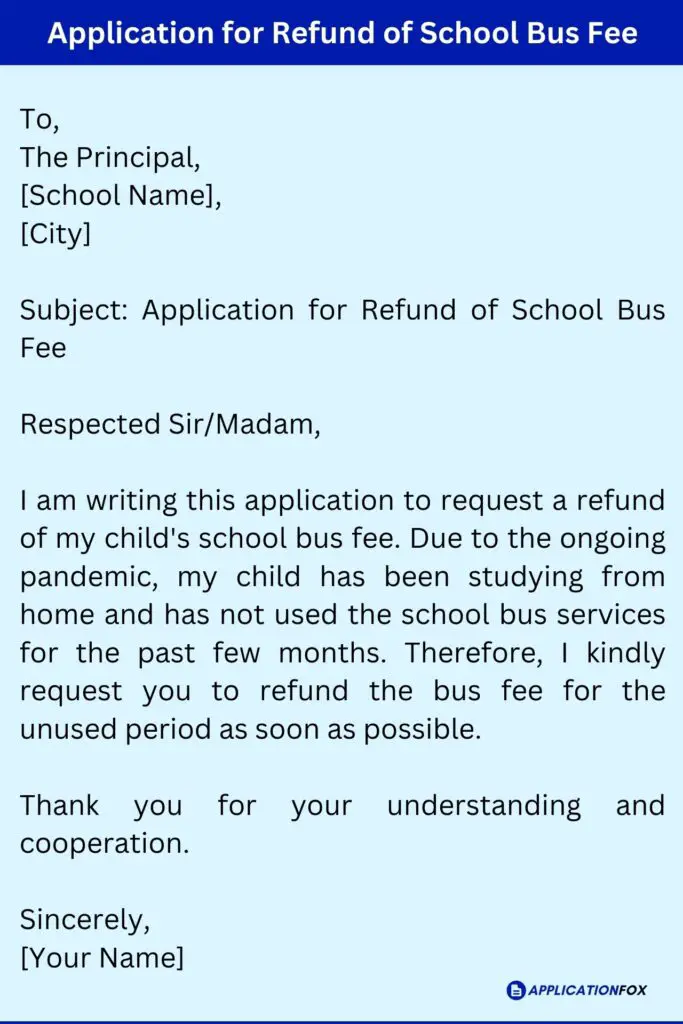 Application for Refund of School Bus Fee