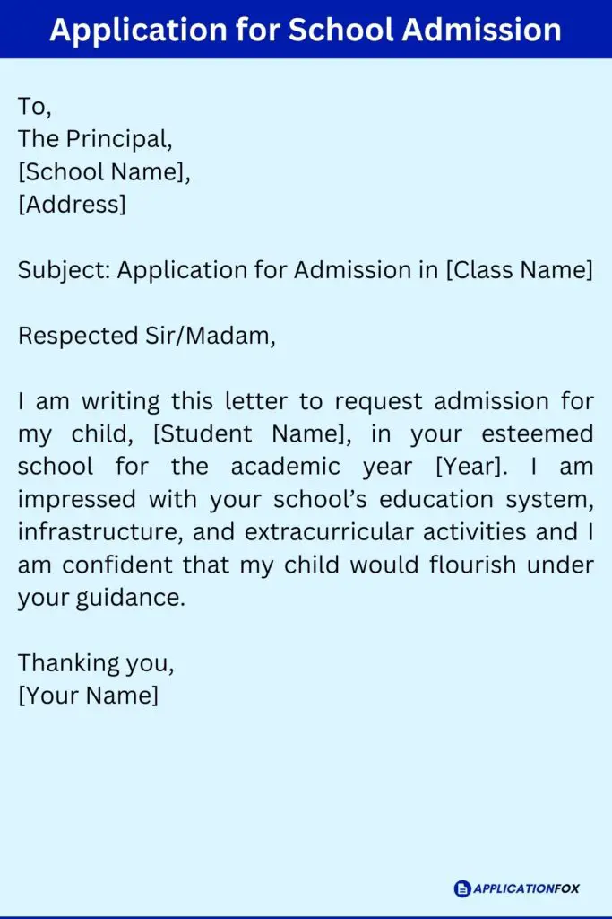  9 Samples Application For School Admission