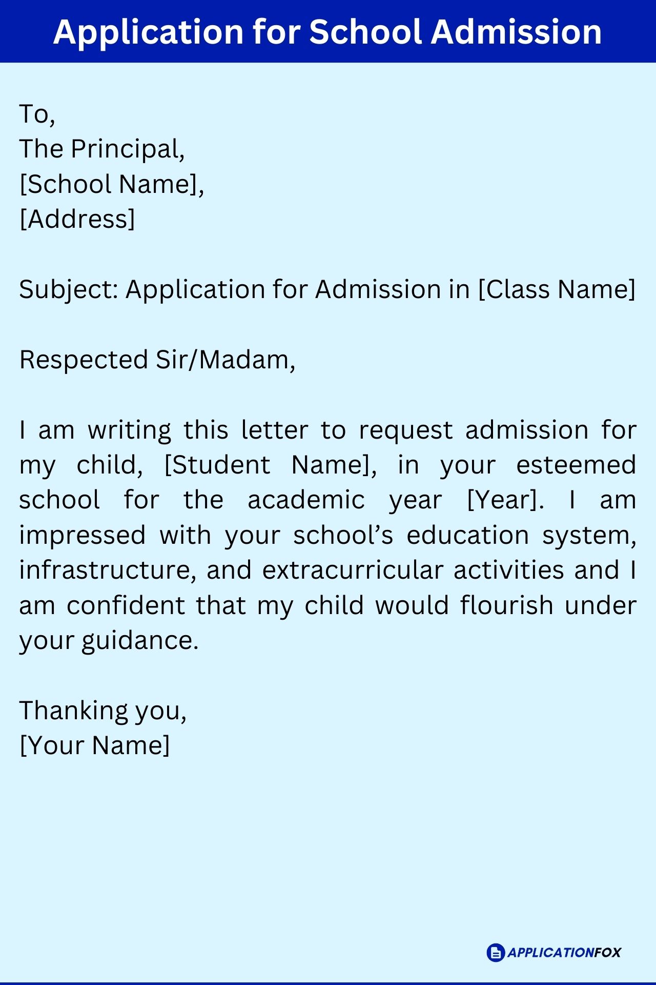  9 Samples Application For School Admission