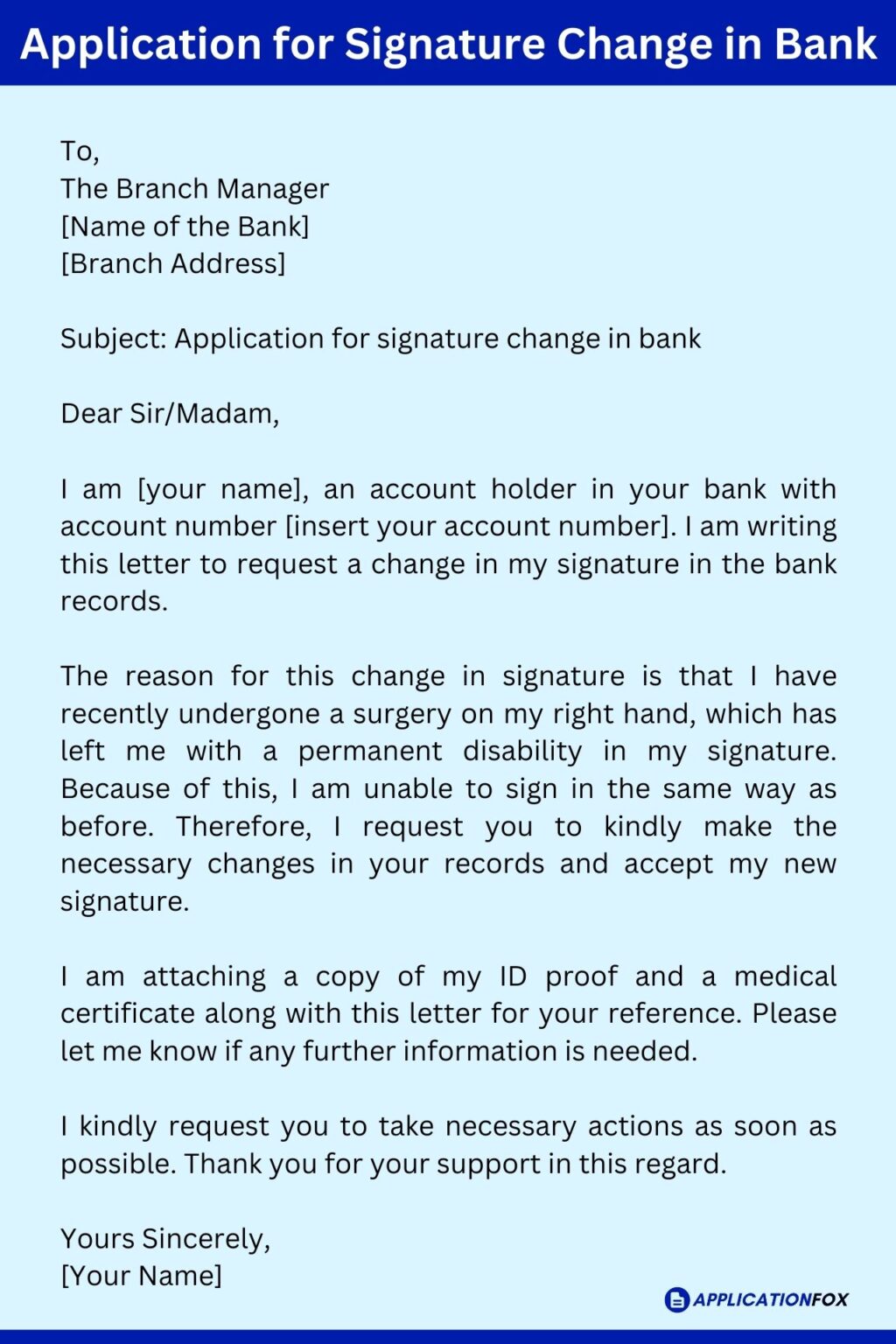 (5+ Samples) - Application for Changing Signature in Bank