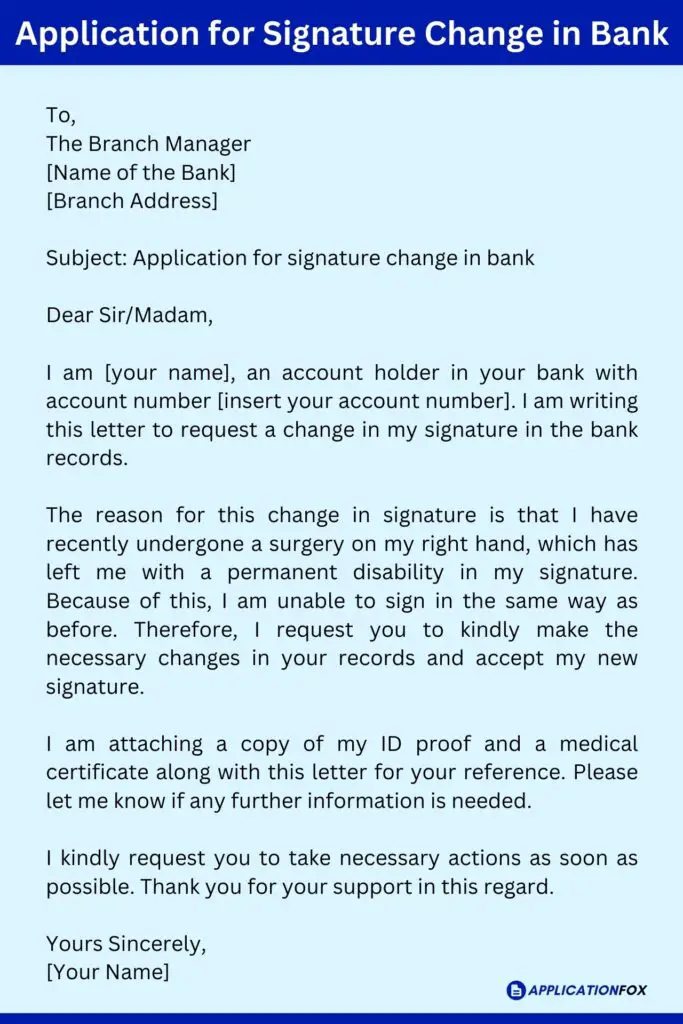 Application for Signature Change in Bank